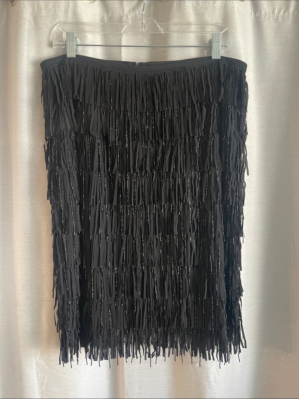 Alice + Olivia Black Fringe Pencil Skirt